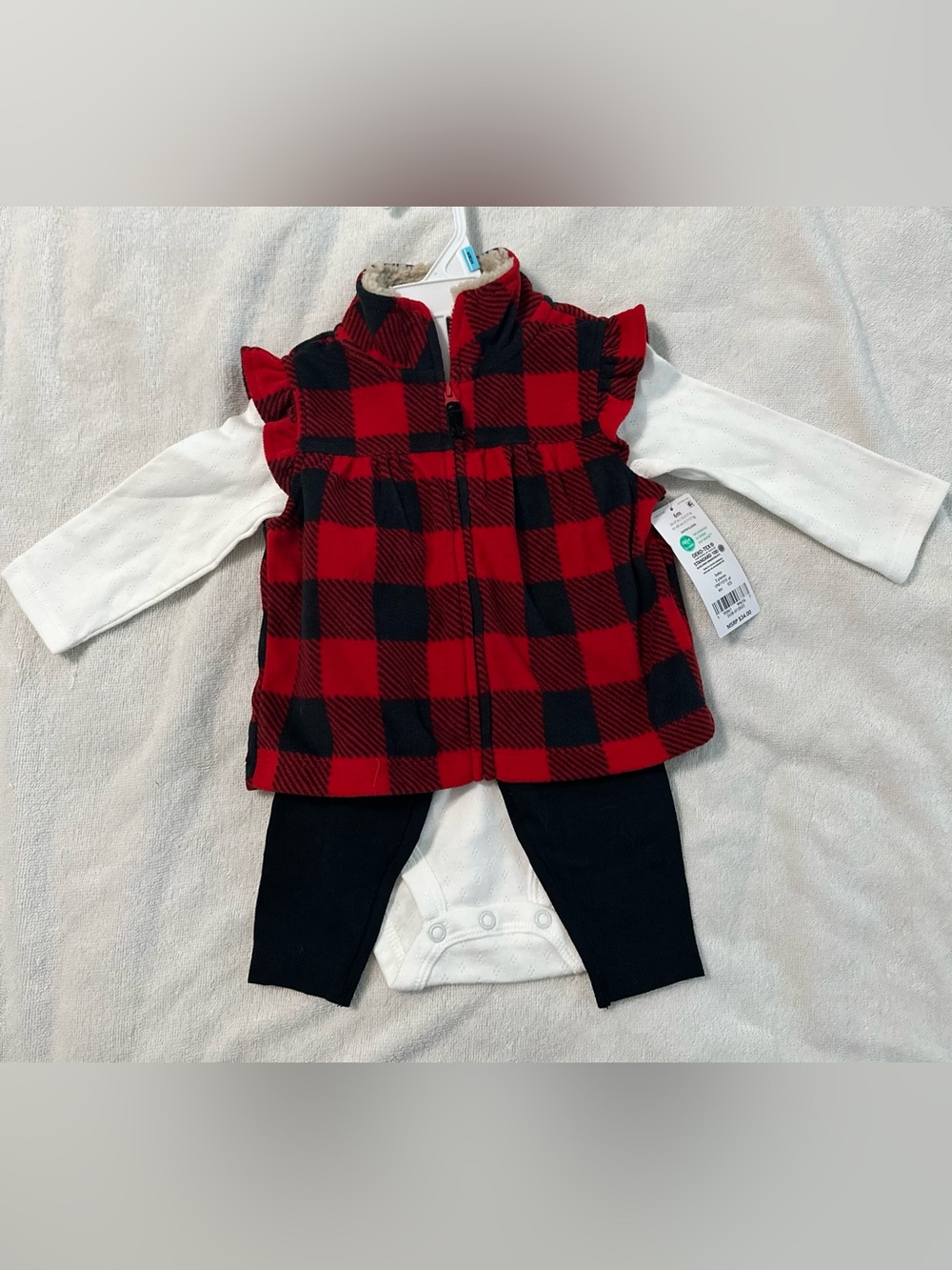 NWT Carter’s 3pc Buffalo Plaid Vest Set 6M